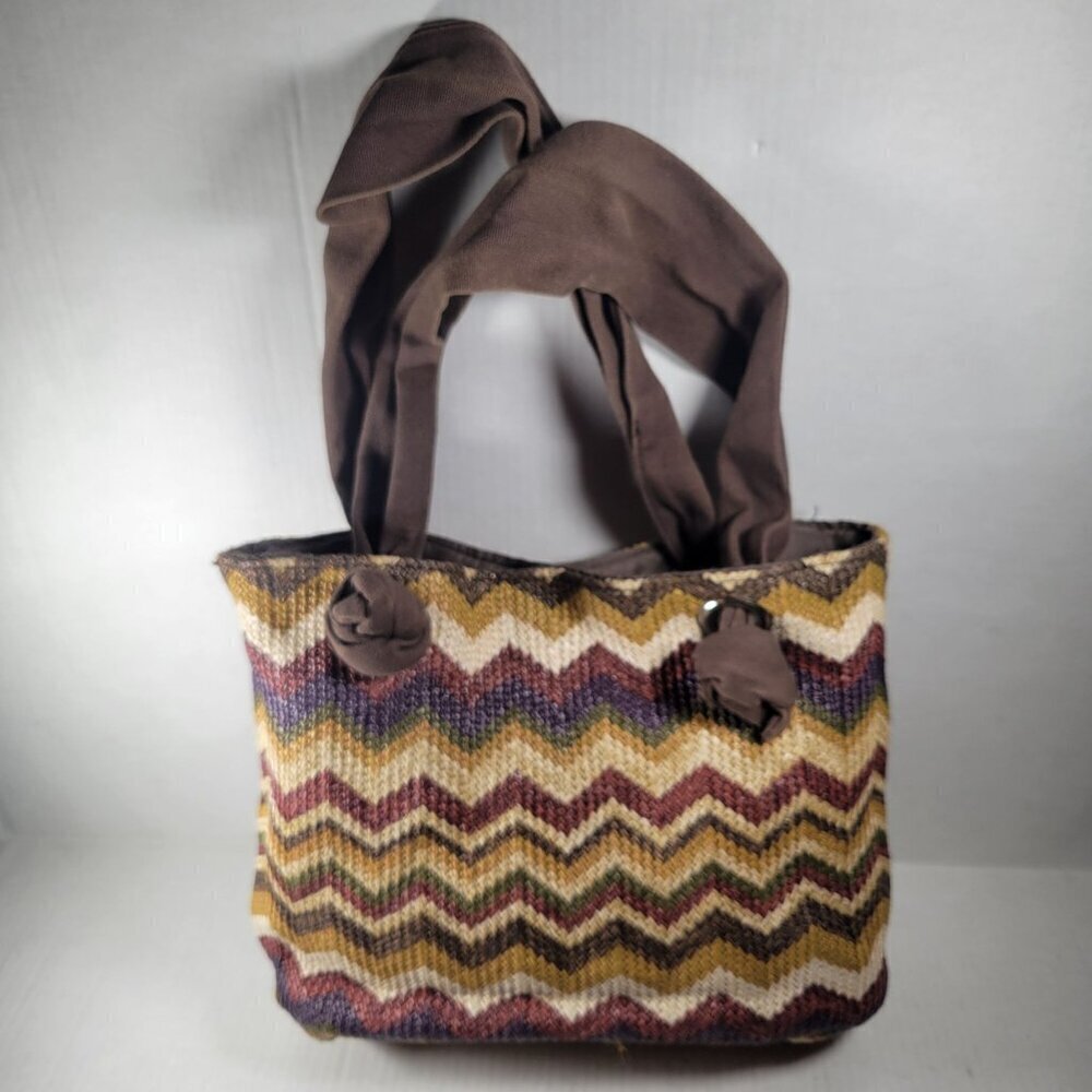 Braciano Brown Neutral Classic Everyday Beach Resort Chevron Woven Shoulder Bag
